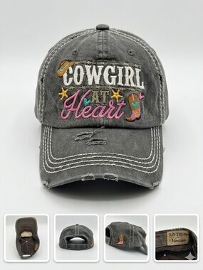 Cowgirl at Heart Embroidered Gray Baseball Cap
